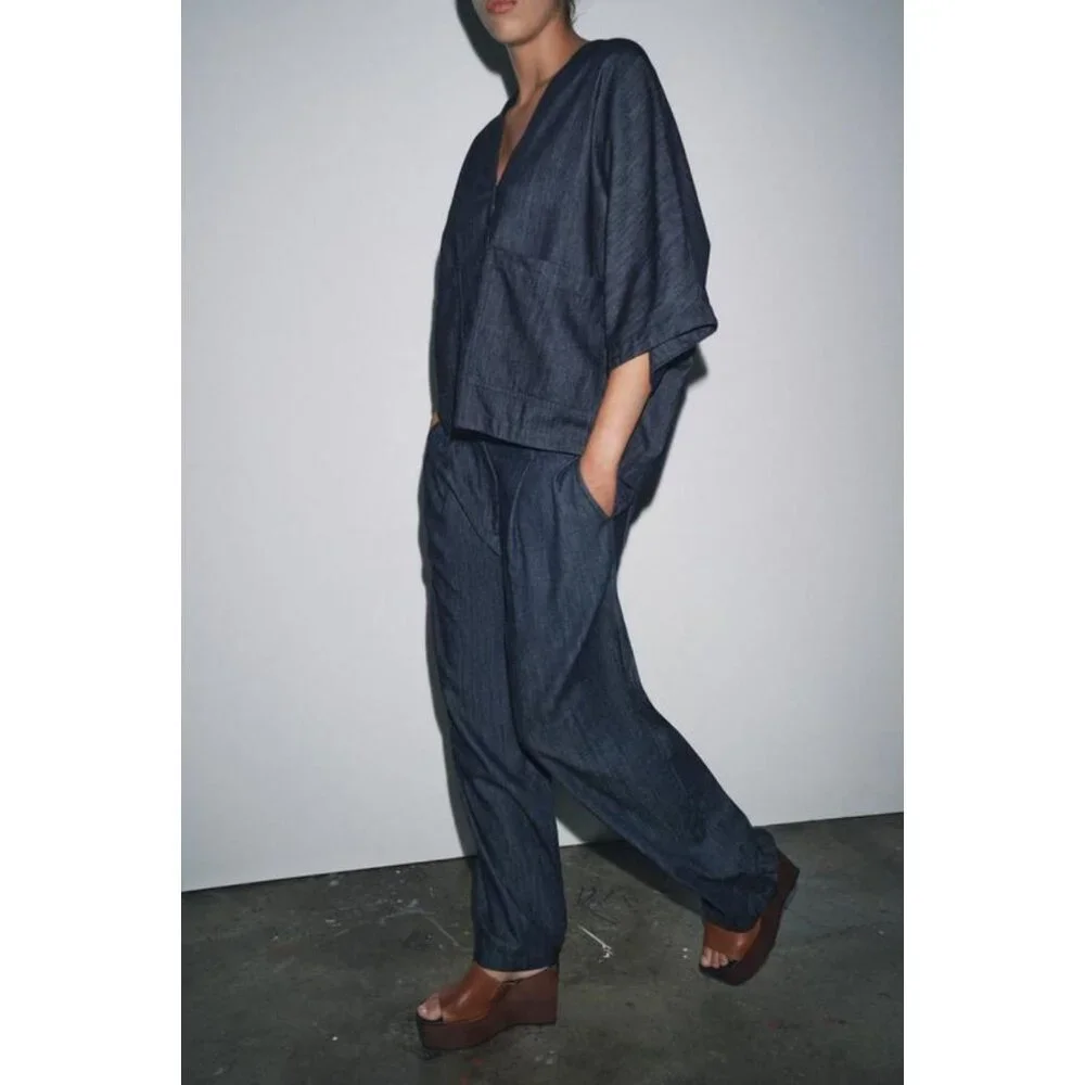 ZARA WOMAN COLLECTION RELAXED DENIM SHIRT - Picture 5 of 9